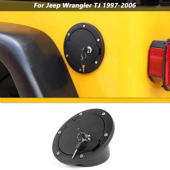 CheroCar Car Locking Fuel Filler Door Gas Tank Cap Door Cover for Jeep Wrangler TJ 1997-2006, Black