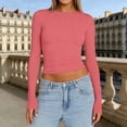 thumbnail image 2 of TIANZEN Women Long Sleeve Shirt Basic Crop Top Fashion Underwear Layer Slim Top Tunic Raglan, 2 of 4