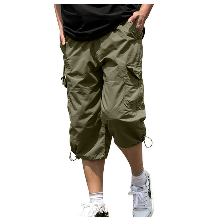 Hanas 2023 Mens Pants Fashion Men's Casual Mid Waist Solid Color Pockets  Outdoor Shorts Pants Army Green XL