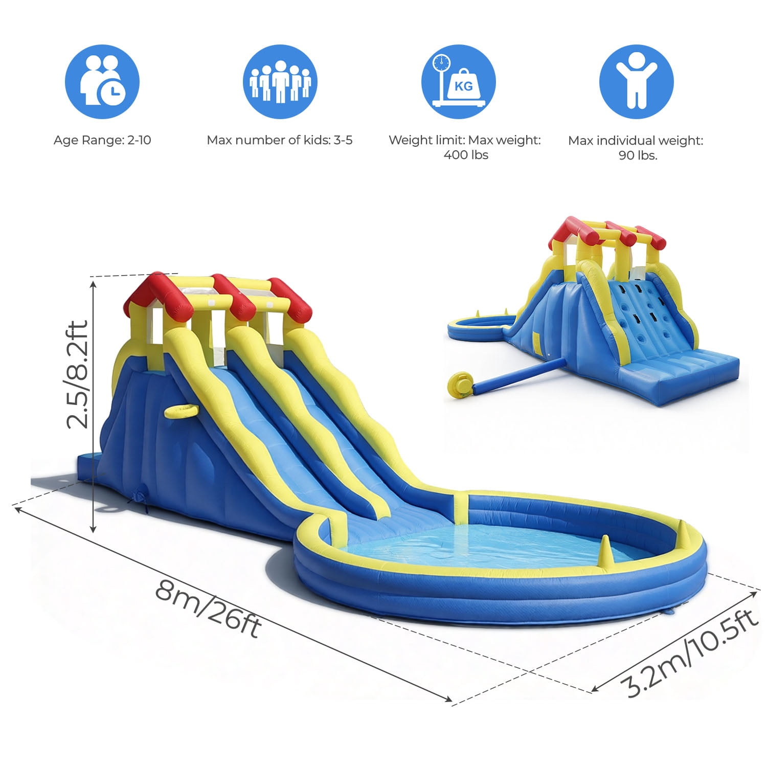 TRYSET 26FT Inflatable Water Slide Kids Bounce House Water Park w/Splash Pool & Blower, Backyard Outdoor Party