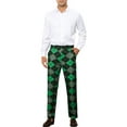 thumbnail image 2 of INSPIRE CHIC Men's Pant Diamond Plaid Pattern Regular Fit Color Block Suit Trousers 38 Green Black, 2 of 6