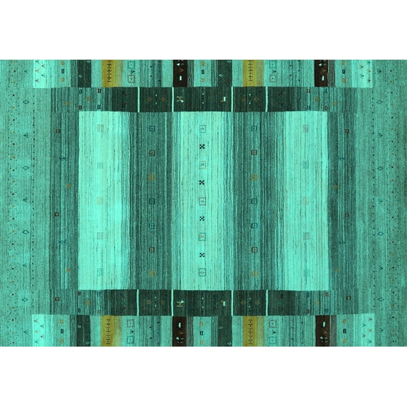 Ahgly Company Machine Washable Indoor Rectangle Abstract Turquoise Blue Contemporary Area Rugs, 5' x 7'