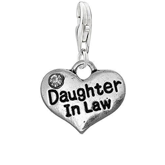 Sexy Sparkles 3D Daughter-in-Law Heart Clip on Pendant Charm for Bracelet or Necklace - Zinc Metal Alloy, 1 Dangle