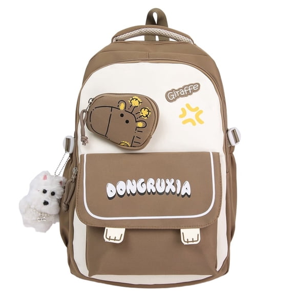 Cute Giraffe Backpack Color-blocking Bookbagwith Coin Purse,Large Capacity Casual Laptop Bag Travel Daypack-Brown