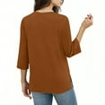 thumbnail image 6 of 3/4 Length Sleeve Tops for Women Crew Neck Solid Shirts Loose Lightweight Tees Business Casual Outfits Fashion Trendy Loungewear Casual Blouses Solid Color Tshirts Brown S, 6 of 9