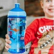 Nuby Thirsty Kids Tritan Free Flow Pop Up Super Slurp Water Bottle, Shark, 1 Pack, 12 Oz