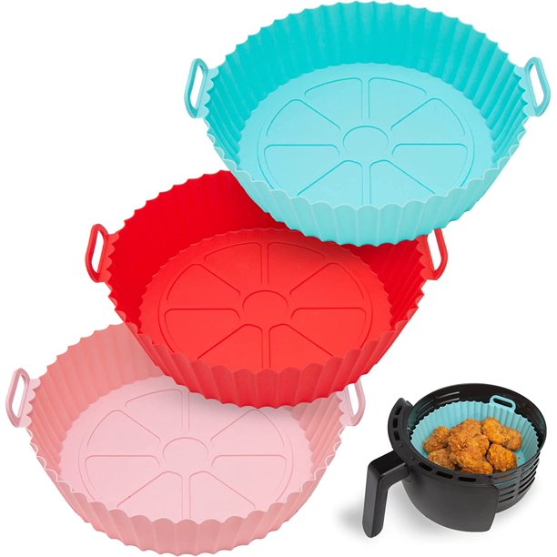 ZHAOCHENG Paquete de 3 forros de silicona para freidora de aire, forros redondos reutilizables para freidoras de aire de 4 a 7 cuartos, resistentes al calor, accesorios para horno aptos para alimentos