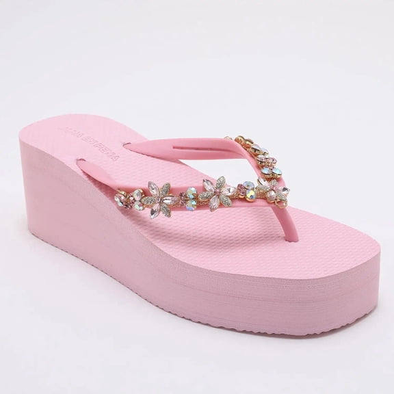 Trendin Mode Women's Wedge Flip Flops, Non-slip Sole Slippers for Beach & Poolside, Travel Trendy Summer Sandals