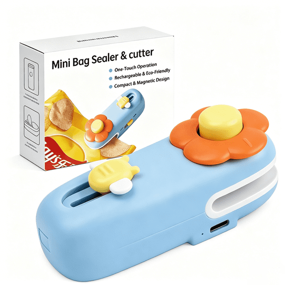 Mini Bag Sealer 2 in 1 Rechargeable Heat Sealer and Cutter with Magnet Portable Resealer Machine for Chip Plastic Bags Food Storage Snacks