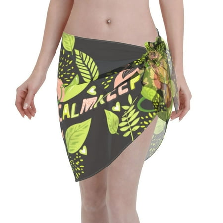 Qekee Avocado Keep Calm Women s Short Sarongs Cover Ups Sheer Bikini Wraps for Swimwear
