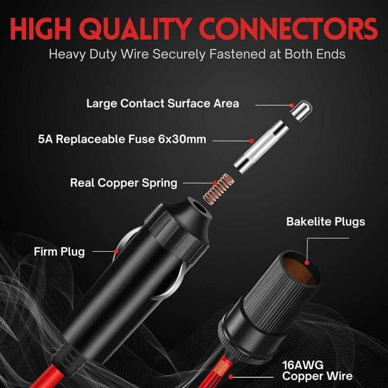 Car Cigarette Lighter Extension Cord 10ft - Red 24v / 12v Extension Cord  with Cigarette Lighter Plug