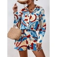 thumbnail image 5 of Cenuakty Women 2 Piece Pajama Set Print Loose Long Sleeve Button Shirt Chiffon Cardigan and Shorts Loungewear Soft Sleepwear, 5 of 8