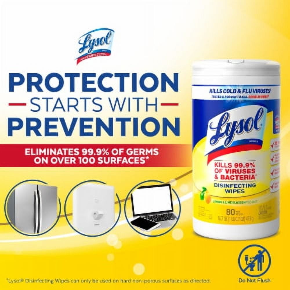 2X-Lysol Disinfectant Multi-Surface and Antibacterial Lemon and Lime Blossom Cleaning Wipes - 80 ct