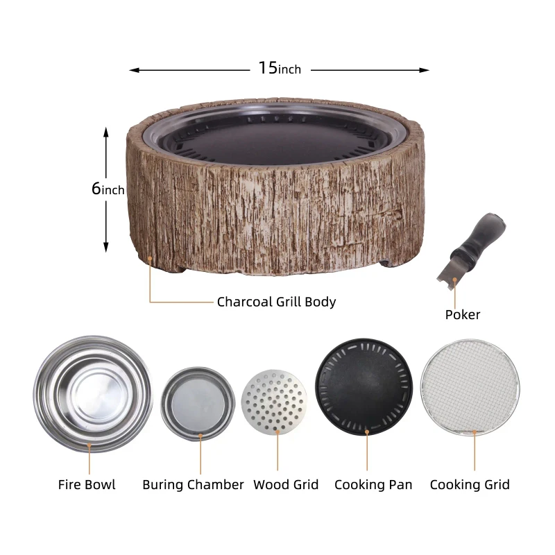 Afterglow 15 Inches Charcoal Grill Barbecue Smoker Stove Tabletop BBQ Outdoor Party for Patio Garden Backyard Decking Camping, Brown