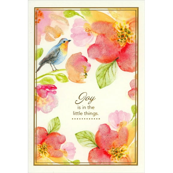Pictura Watercolor Bluebird and Flowers : Joy in the Little Things Birthday Card