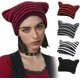 thumbnail image 5 of Gorro de orejas de gato de ganchillo, accesorios Y2K para mujer, gorro de invierno de punto a rayas, holgado, grunge, con zorro, gótico, con calavera, arroz, 5 of 5