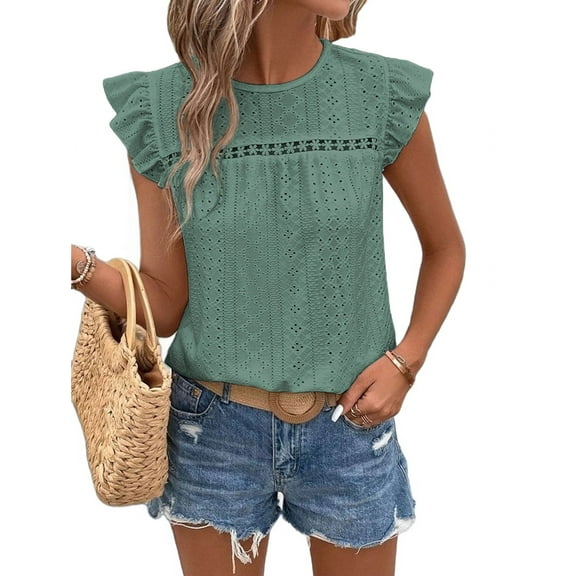 Women'S Round Neck Cap Sleeve Top Light Green M