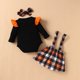 thumbnail image 5 of Body De Bebé Conjunto De Canastilla Onesies Para Niños Pequeños Festival Niñas Moda Lindo Manga Larga Celosía Letras Patrón Volantes Mameluco Traje De Falda Negro Odeerbi LM103-9081, 5 of 9