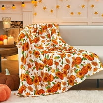 FastXmas Halloween Throw Blanket, 30"x40" Flannel Fleece Pumpkins & Sunflowers Pattern Plush Blanket, Soft Lightweight Skin-Friendly Fall Harvest Decorative Throw Blanket for Couch Sofa Bed Outdoor