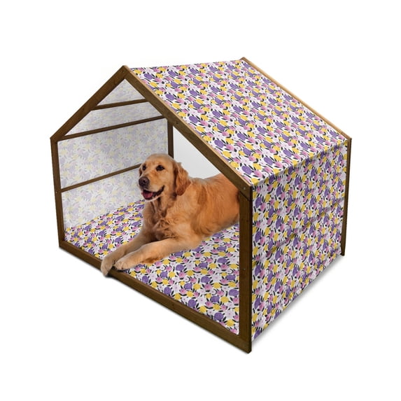 Watercolor Flowers Pet House, Groovy Exotic with Funky Wild Branch Jungle Poppy Fantasy Watercolor Art, Outdoor & Indoor Portable Dog Kennel with Pillow and Cover, 5 Sizes, Multicolor, by Ambesonne