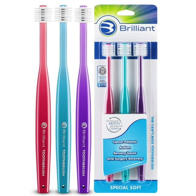 Cepillo de dientes Brilliant Specialty para adultos, redondo, ultra suave, paquete de 3