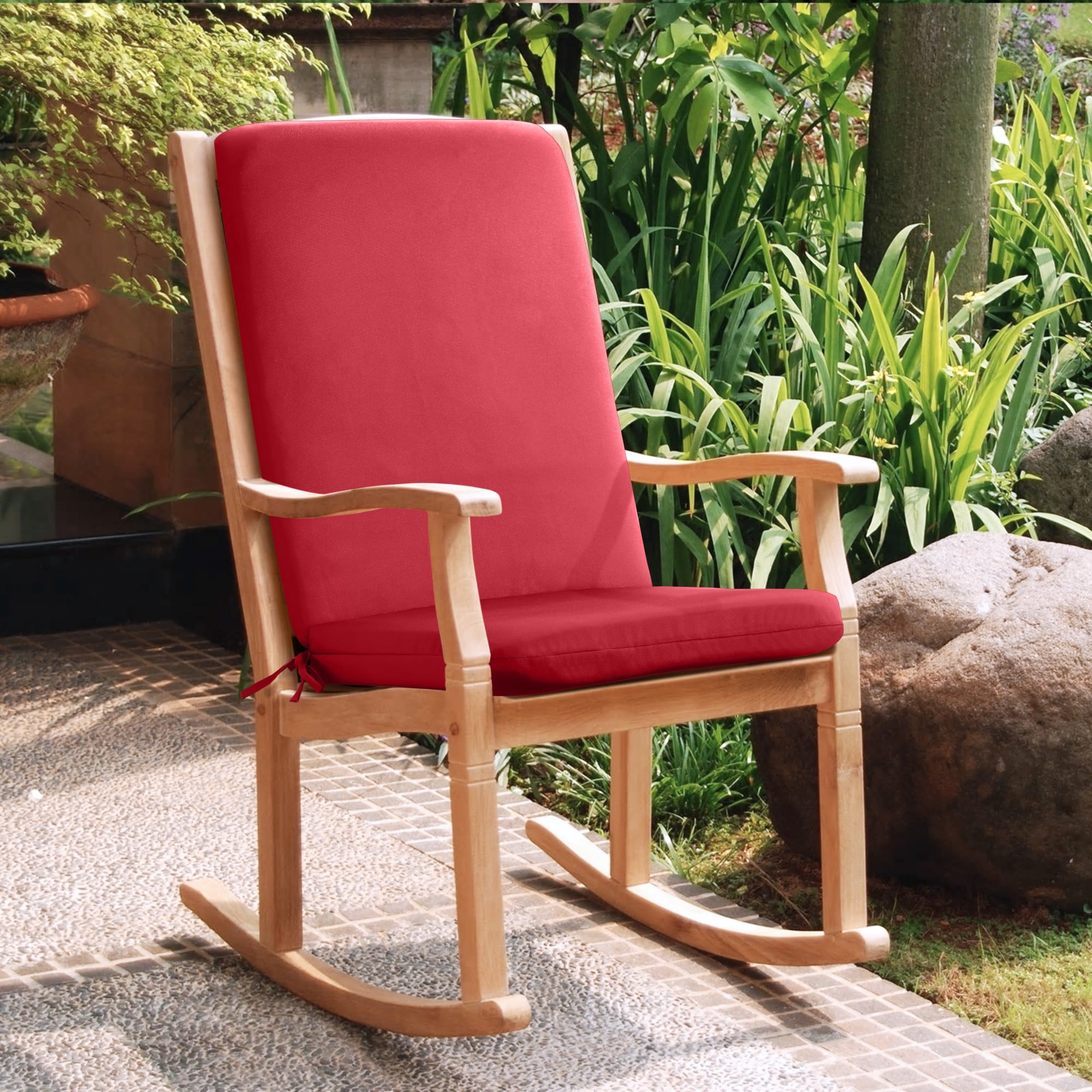 Outdoor Solid Olefin Textured High Back Cushion 20 x 45 in Red