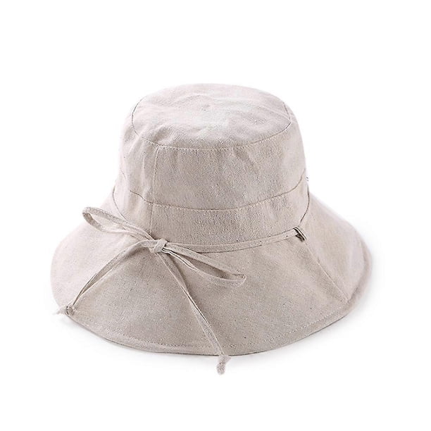 Women Summer Solid Bucket Hat Wide Brim Foldable Cotton Outdoor Sun Protective Cap New