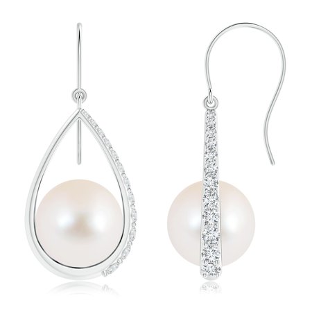 Angara Holiday Freshwater Cultured Pearl Teardrop Earrings Holiday Freshwater Cultured Pearl Teardrop Earrings With Diamonds In 14k White Gold 10mm