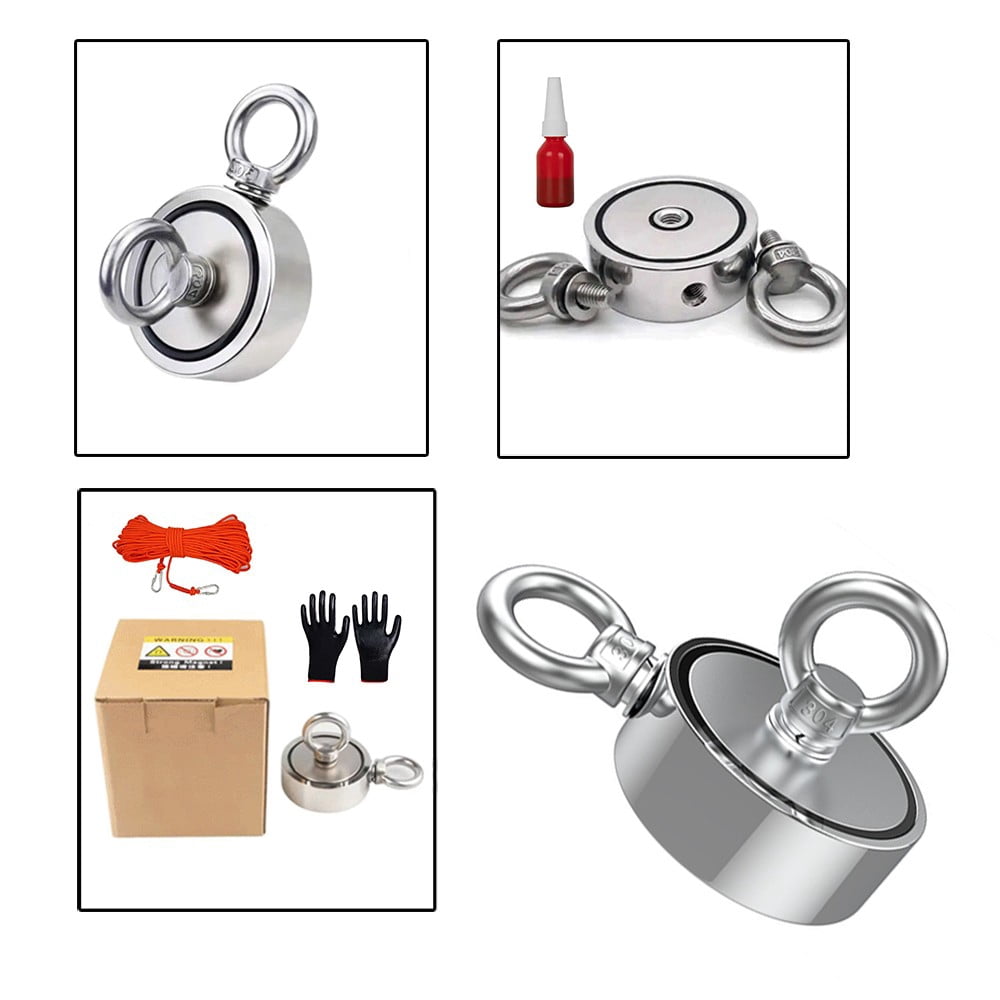TIANLAIMEI Double-Sided Fishing Magnets Neodymium Magnet Fishing Kit Pulling Force 20m (65 Foot) Durable Rope and Protective Gloves