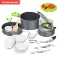 thumbnail image 4 of Pot Camping al aire libre aluminio portátil de utensilios de cocina Kettle 2-3 personas Senderismo Equipo anti-Scald Cuchara Freying Pan Green 14 paquetes Scienceny OD003505-03B, 4 of 7