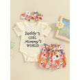 thumbnail image 3 of Yunliwuli Baby Girls 3Pcs Summer Outfit Short Sleeve Romper + Floral Shorts + Headband Set Newborn Clothes, 3 of 10