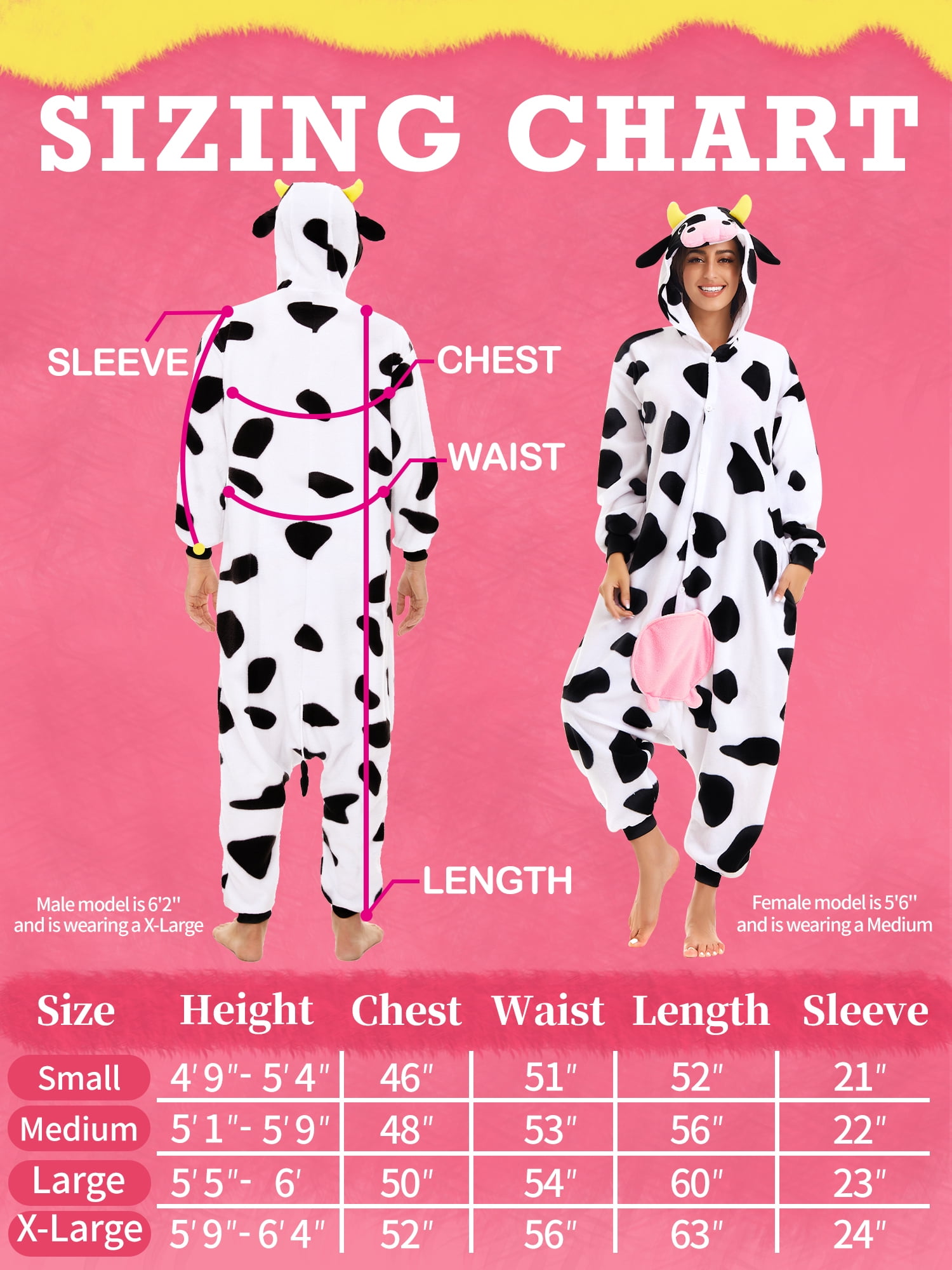 Cow Onesie Adults Unisex Animal Pajama Polyester One-Piece Sleepwear for Women and Men Medium