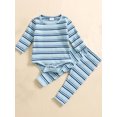 thumbnail image 3 of WIBACKER Newborn Baby Girls Boys Clothes Outfit Stripe Long Sleeve Ribbed Knit Romper Pants Set Fall Winter, 3 of 9