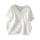 thumbnail image 2 of mfyjkho Tops De Tallas Grandes, Suéter De Manga Corta Con Cuello En V Y Bordado De Lino Sintético Para Mujer, Top De Moda Tops De Tallas Grandes Xxl, 2 of 8