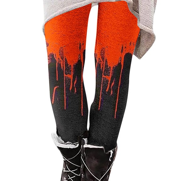 VBTAPA Novelty Holiday Tights for Women 2025 Halloween Printed Leggings High Waisted Stretch Yoga Running Pants Buttery Soft Casual Milk Silk Legging On Sale Orange S