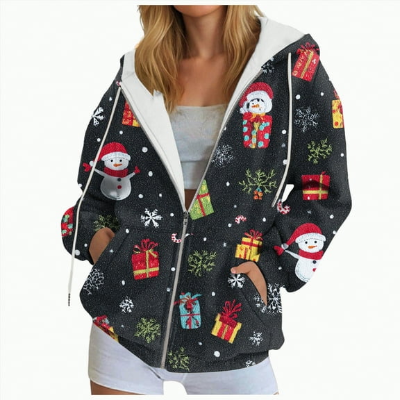 UngA Womens Christmas Hoodies Oversized Zip Up Hoodie Sweatshirt Fleece Jackets Fall Winter Coats 2025 Fashion Womens Christmas Sweatshirt,XXXL