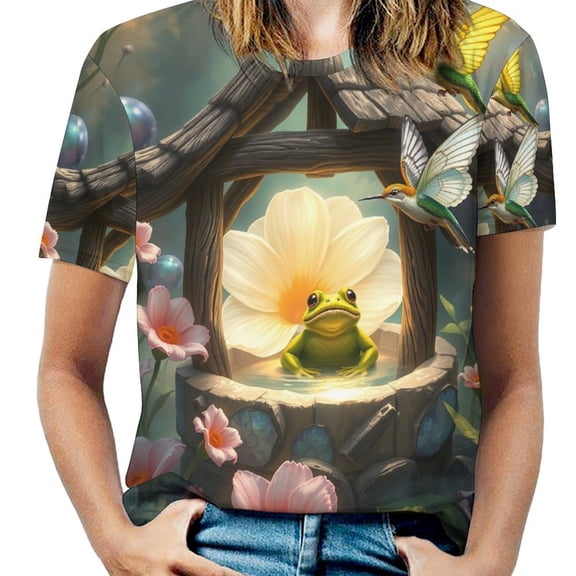 Frog Women T-Shirt Classic O Neck T-Shirts Short-Sleeve Trendy Animal Print Design Tshirt Casual Clothing