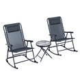 thumbnail image 1 of Outsunny 3pc Patio Rocking Chair Set, Folding Outdoor Rocking Chairs and Table Bistro Set w/ Breathable Mesh Seat & Backrest, Headrest for Park, Backyard, Garden, Grey, 1 of 10