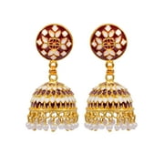 Crunchy Fashion Bollywood Jewellery Traditional Ethnic Bridal Bride Wedding Bridesmaid Gold-plated Meenakari & kundan Marron Round Earrings