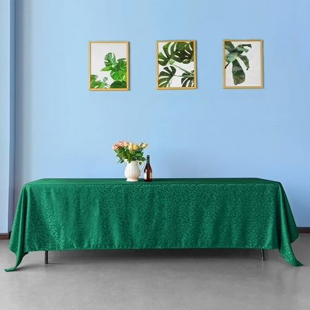 

Trimming Shop 70 x 144 Rectanlge Green Damask Table Cloth with an Overlay Branch Swirl Pattern Linen Table Cover Washable Tablecloth for Dining Candlelight Dinner Party Restaurant - 5pcs
