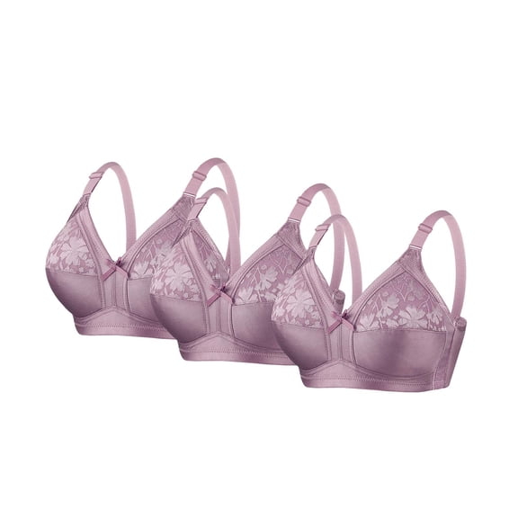 Xdegoge Women's 3-Pack Floral Lace Bra Set with Adjustable Straps, Wireless Padded Support Full Coverage Brassiere for All-Day Comfort