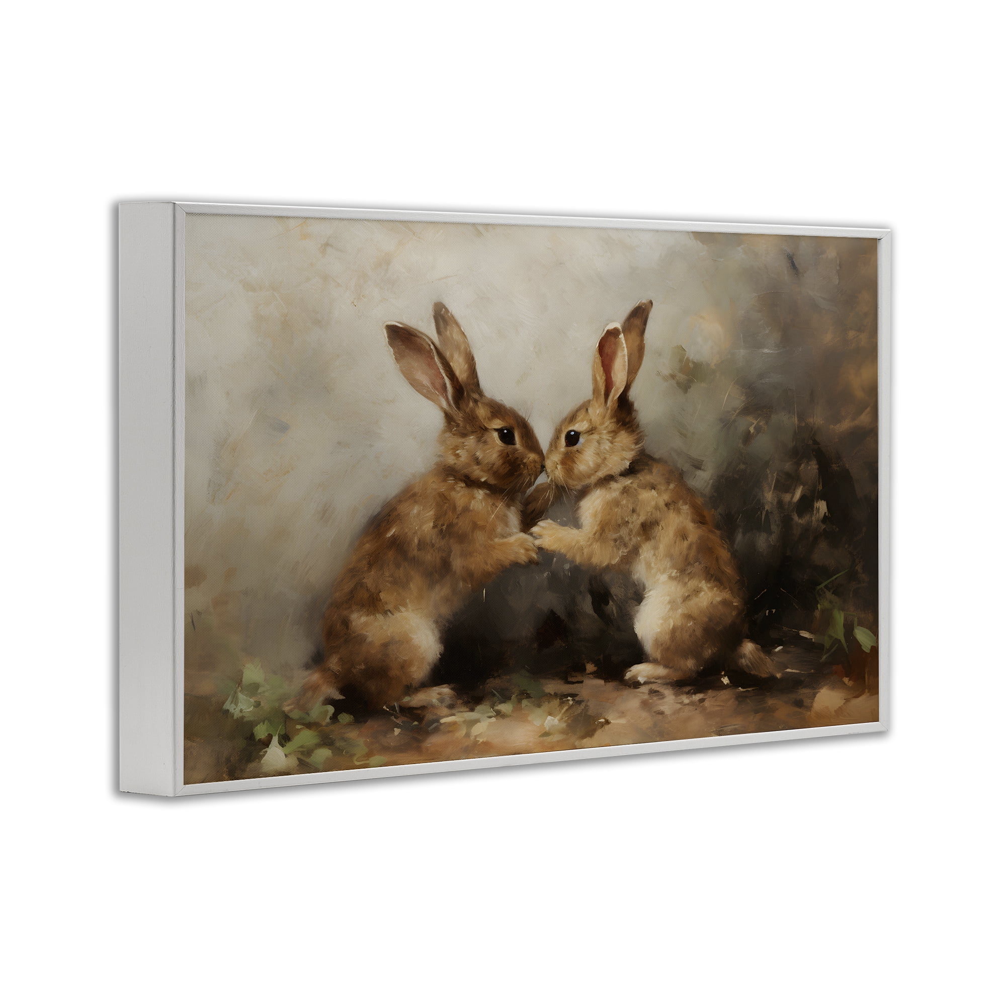 Stupell Industries Bunny Boxing Duo Animals & Insects Painting White Framed Art Print Wall Art, 24 x 16