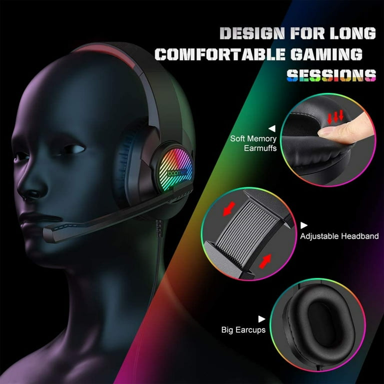 Open Box bopmen T8 USB Gaming Headset Wired Over Ear with RGB