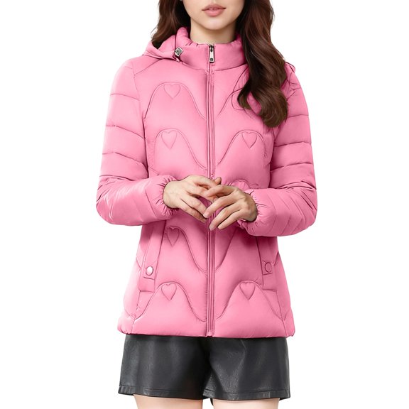 SELONE Puffer Jacket Womens Hooded Streetwear Coat with Pockets Zippered Mock Neck Long Sleeve Outerwear Solid Tops