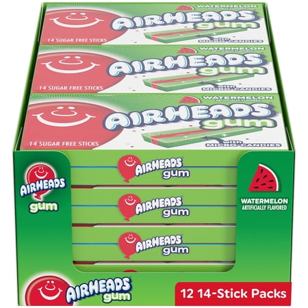 Airheads Gum, Sugar Free Watermelon, 14 Regular Size Sticks (12 Pack, 168 Total Pieces)