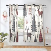 Yayeee Window Curtains Set of 2 for Living Room Light Filtering 63"x52", Beige Christmas Forest