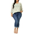 thumbnail image 2 of Unique Bargains Women's Plus Size Chiffon 3/4 Sleeve Floral Tie Neck Blouse Tops 4X Beige, 2 of 7