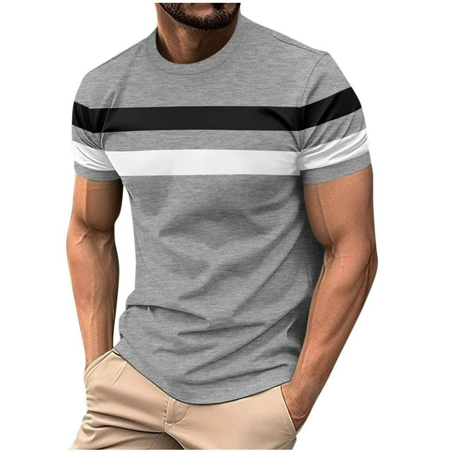 pstuiky camisetas para hombre, Camiseta deportiva informal de manga corta con cuello redondo y parches para hombre camisas casuales para hombre xxl