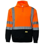 Men's ANSI Class 3 High Visibility Sweatshirt, Hooded Pullover, Black Bottom - Orange / Medium