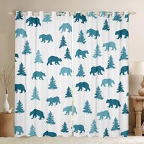 Manfei Jungle Wildlife Bear Black Out Curtains,Country Farmhouse Lodge Curtains Pack of 2 (42x63 Each),White Cyan Bedroom Curtains For Kids,Breathable Home Decor